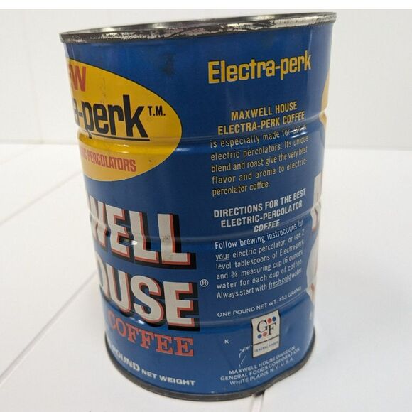Vintage Maxwell House Electra Perk Coffee Can - 1 lb - Empty - Picture 2 of 7